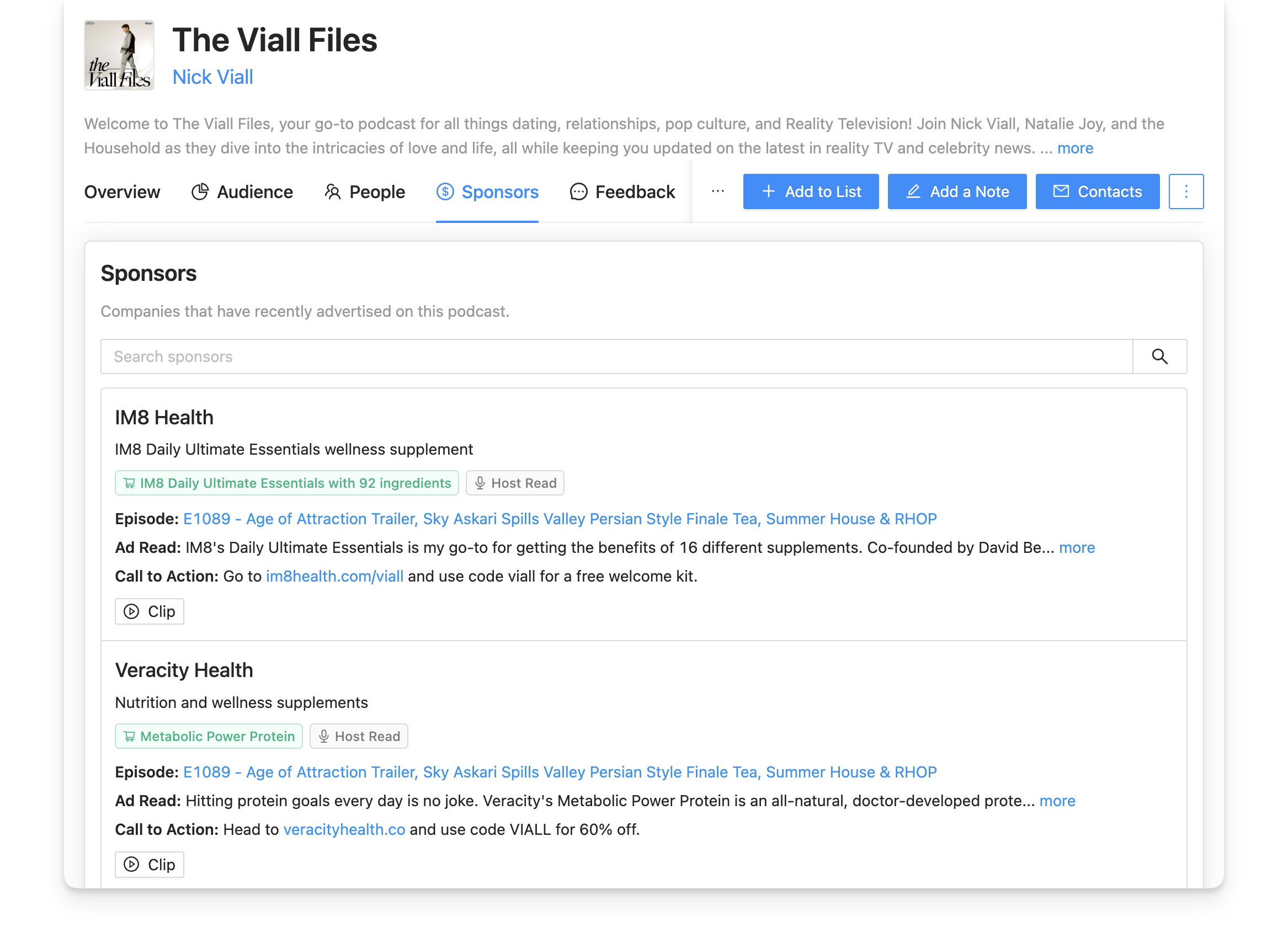 Viall Files podcast sponsors