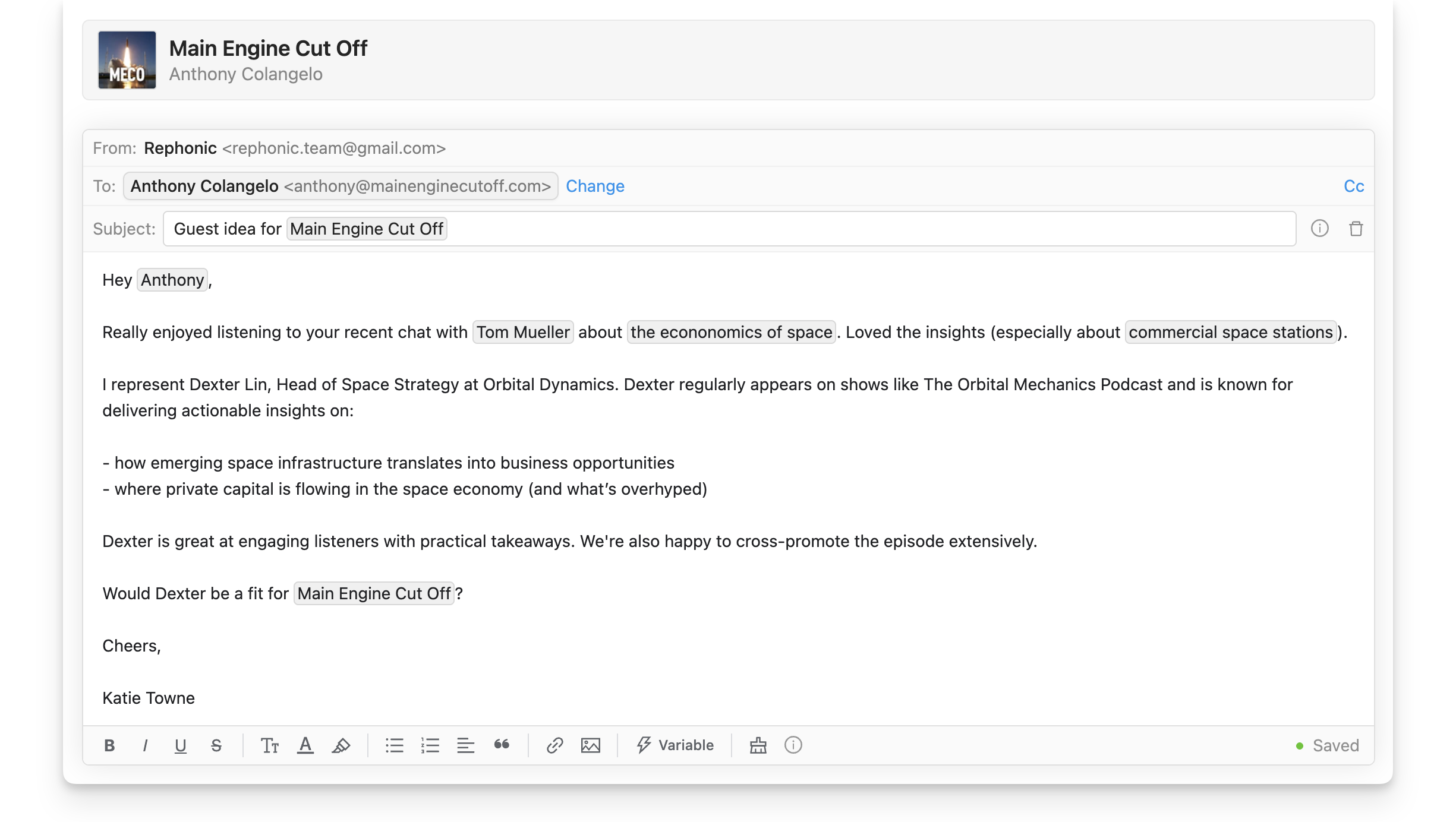 Podcast outreach email