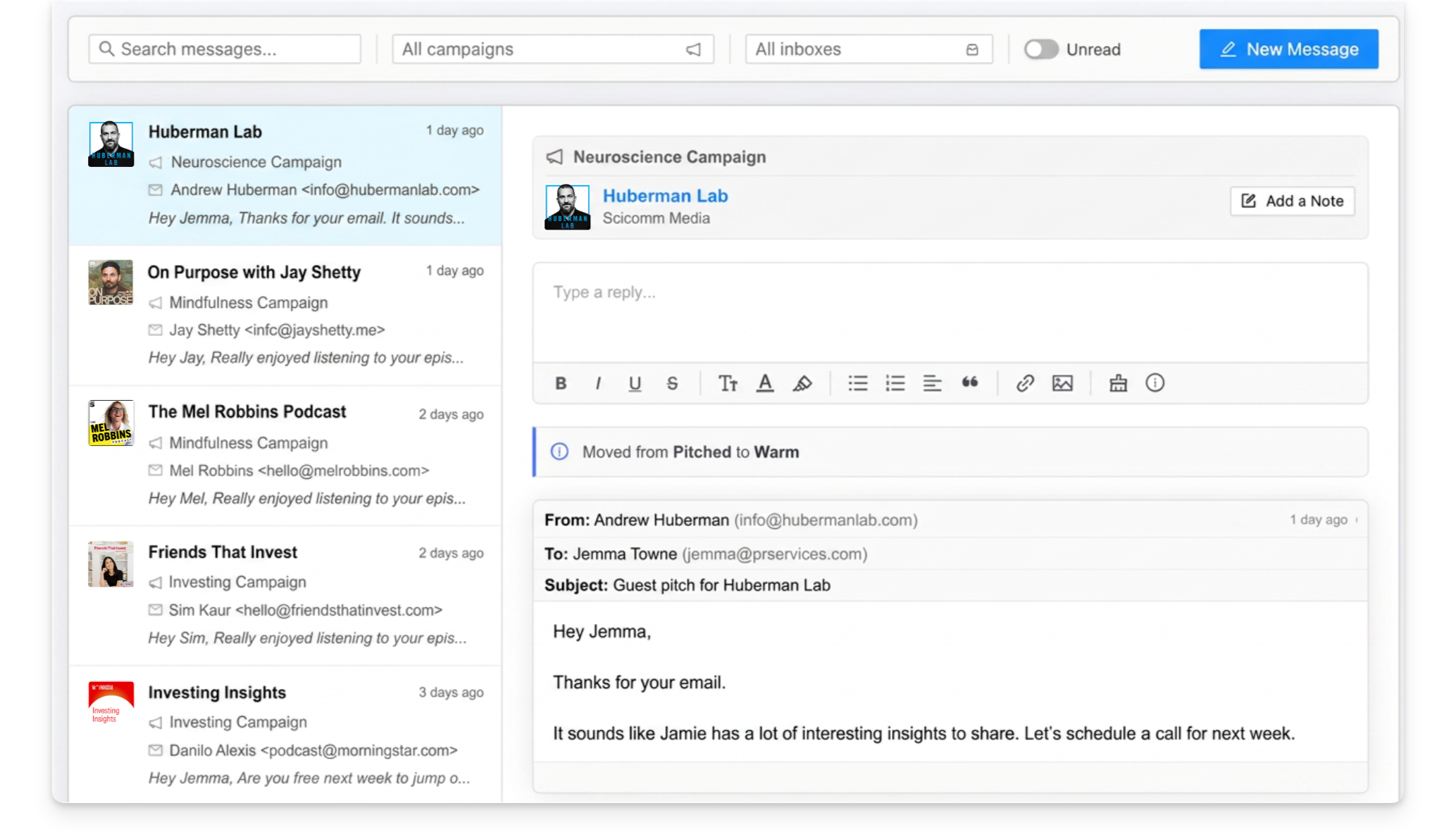 Emails are tracked in Rephonic