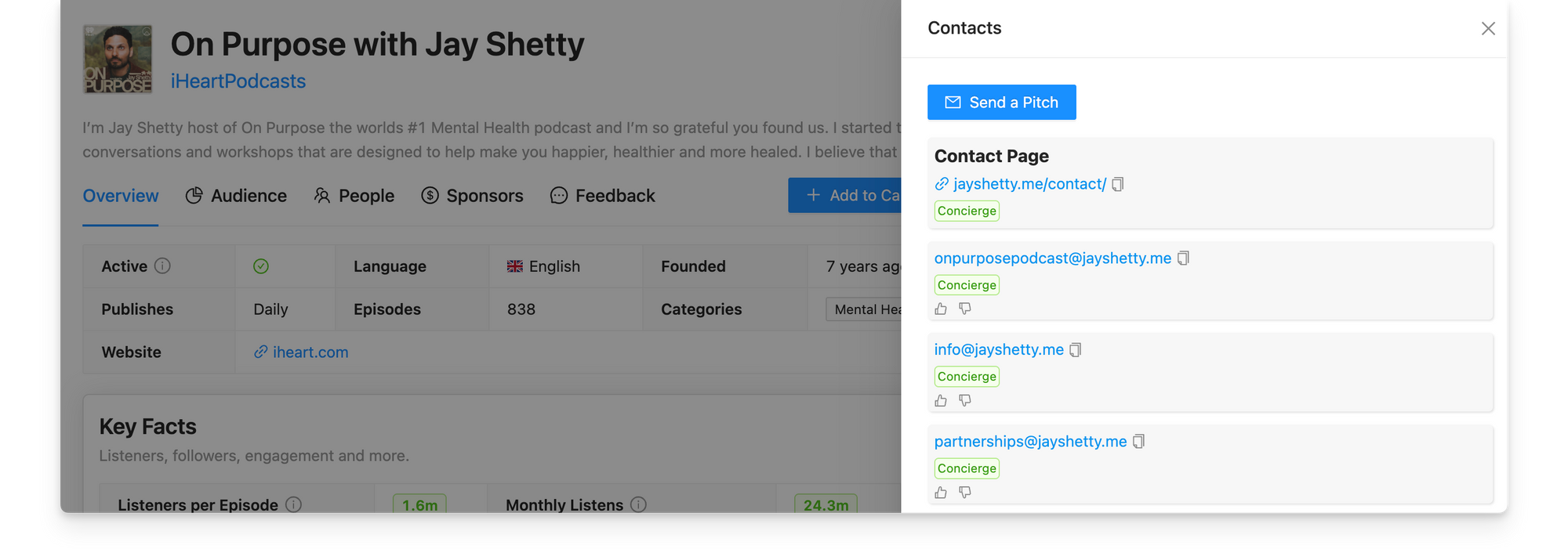 Podcast contact information on Rephonic