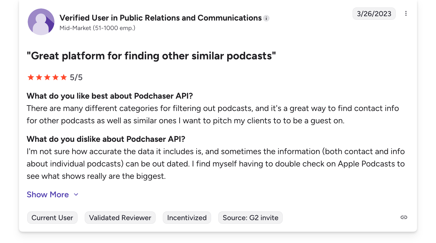 Podchaser API review